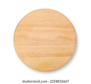 Circle wood tray isolated on white background, top view