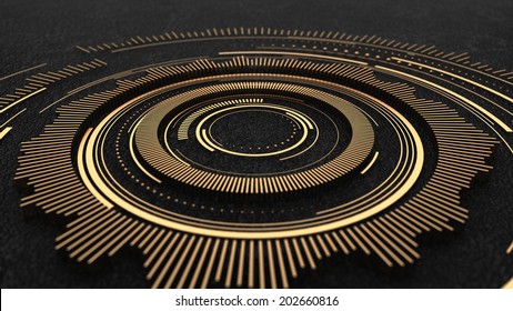 Circled mechanism. Golden lines interface. Brass. - Powered by Shutterstock