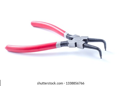 Circlip pliers with red handles on white background