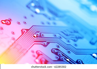 Circuit board abstract background texture. Macro close-up.