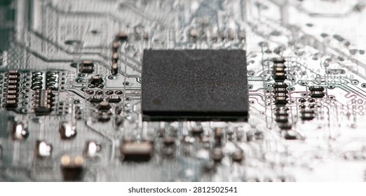 Circuit board with chip and microchip. Circuit board in integrated circuit. Circuit board for electronic computing. Circuitboard as abstract background.