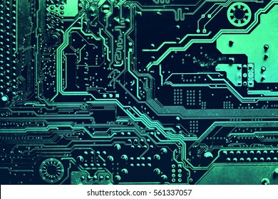 Circuit board. Electronic computer hardware technology. Motherboard digital chip. Tech science background. Integrated communication processor. Information engineering component. - Shutterstock ID 561337057