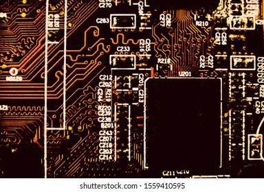 Circuit board futuristic server code processing. Orange