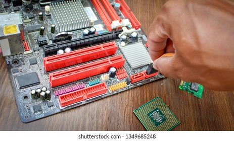 Circuit board with hand background, Computer background.