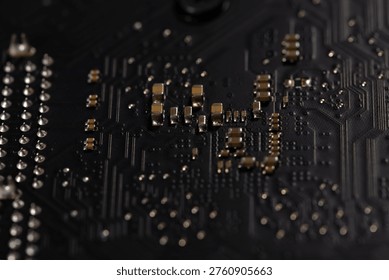Circuit board with integrated circuit. Circuit board in pcb background. Circuit board for digital data. Circuitboard as abstract computing.