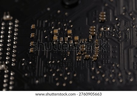 Circuit board with integrated circuit. Circuit board in pcb background. Circuit board for digital data. Circuitboard as abstract computing.