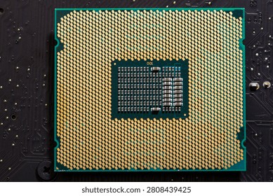 Circuit board with processor on pcb background. Circuitboard in close-up macro with processor chip. Circuit board for computer hardware with processor. Abstract technology with processor chip.