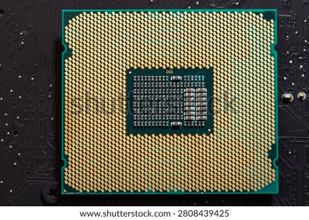 Circuit board with processor on pcb background. Circuitboard in close-up macro with processor chip. Circuit board for computer hardware with processor. Abstract technology with processor chip.