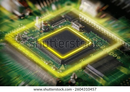 Circuit board, technology background. Computer Processors CPU. Motherboard digital chip, 3d render