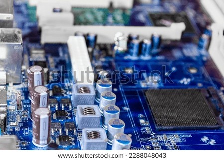 Circuit computer motherboard, Circuit chip board.Hardware motherboard semiconductor, Hardware motherboard.Circuit board background in blue colour.