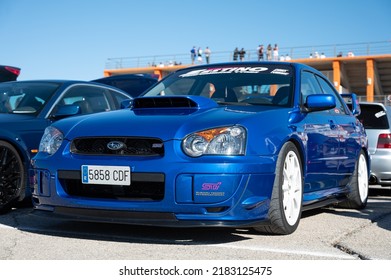 Circuito De Valencia, Cheste Ricardo Tormo, Spain; June 6, 2022: Second Generation Subaru Impreza Blue Color