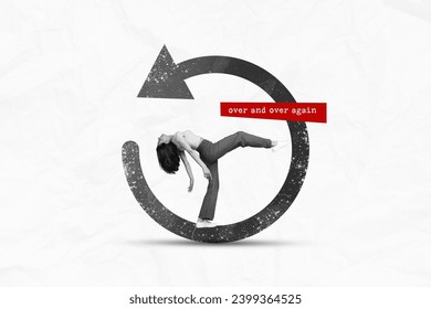 Circular arrow collage button sync or rotation icon of young woman doing over again restarting process isolated on white background - Powered by Shutterstock - Get 15% off with code: PIKWIZARD15
