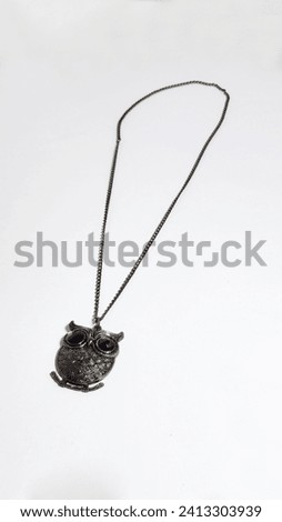 Circular Cute Owl Silver Chrome Metallic Necklace View From Front