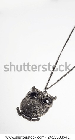 Circular Cute Owl Silver Chrome Metallic Necklace View Close Zoom