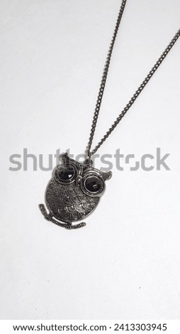 Circular Cute Owl Silver Chrome Metallic Necklace View From Close Top