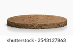 Circular dirt platform, earthy texture, isolated on white. Dirt platform, round and earthy, perfect for nature scenes. Textured dirt, circular and earthy.