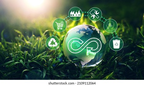 Circular economy concept. Energy consumption and CO2 emissions are increasing.
Sharing,reusing,repairing,renovating and recycling existing materials and products as much possible. - Shutterstock ID 2109112064