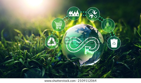 Circular economy concept. Energy consumption\
and CO2 emissions are\
increasing.\
Sharing,reusing,repairing,renovating and recycling\
existing materials and products as much\
possible.