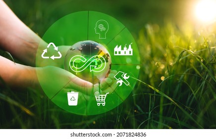 Circular economy concept. Sharing, reusing,repairing,renovating and recycling existing materials and products as much possible.  Eliminate waste and pollution.  - Shutterstock ID 2071824836