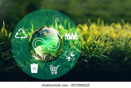 Circular economy concept. Sharing, reusing,repairing,renovating and recycling existing materials and products as much possible.Energy consumption and CO2 emissions are increasing