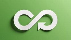 Circular Economy To Reduce Waste By Reusing, Repairing, Recycling Products And Materials. Ecology, Nature Preservation, Sustainable Development, Green Business Concept. Infinity Icon Symbol Paper.
