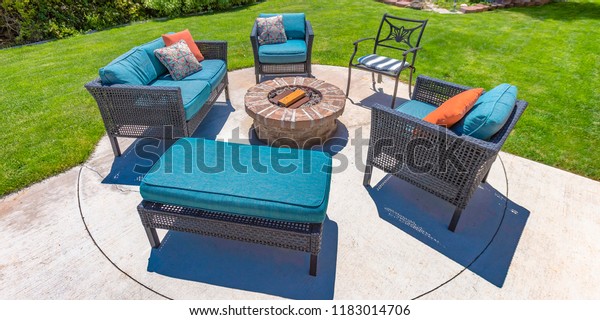 Circular Fire Pit Chairs On Sunny Stock Photo Edit Now 1183014706