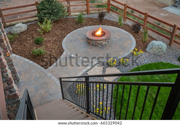 Circular Gas Fire Pit Nature Parks Outdoor Stock Image