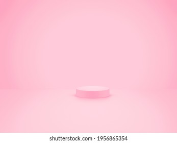 Circular Podium Or Pedestal On A Minimalist Plain Pink Background