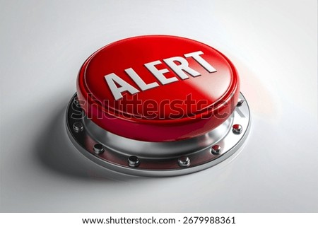 a circular, raised red button, featuring the word 'ALERT