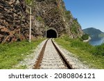 Circum-Baikal Railway. Old railroad tunnel number 34 on the railway. tunnel Khabartuy 