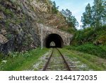 Circum-Baikal Railway. Old railroad tunnel number 29 on the railway. tunnel Sharyzhalgay-2