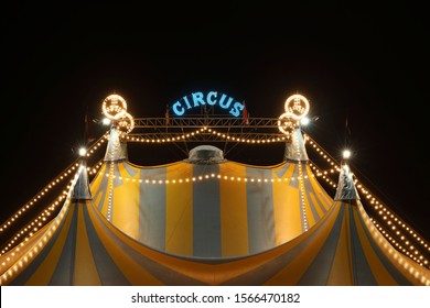 Circus Tent At Night With Its Colorful Lights On