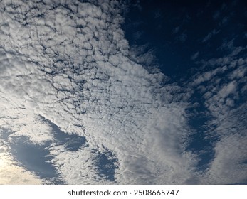 Cirrocumulus cloud is the high-altitude tropospheric cloud. The scattering clouds spread in uniformly shading from dark blue sky