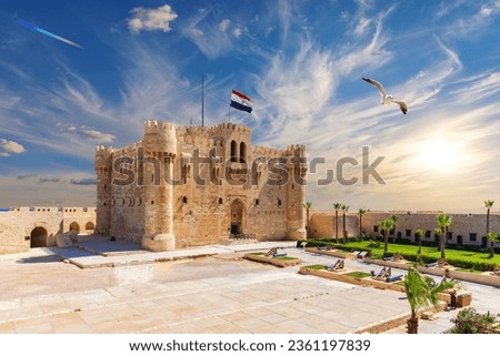 The Citadel of Qaitbay, the most popular place of visit in Alexandria, Egypt, beautiful sunny view