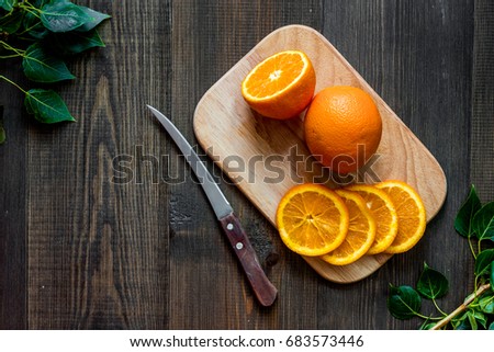 Citrus concept. Oranges on wooden table background top view copyspace