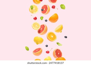 Citrus fruit on a pink background. Summer aesthetic floating concept. - Powered by Shutterstock