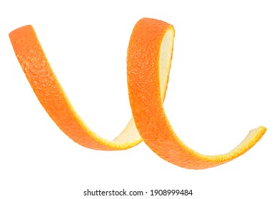 Citrus Fruit. Orange Spiral Zest. Orange Peel Isolated On A White Background. Cocktail Ingredient.