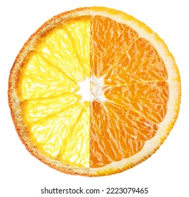 Citrus slice divided on two section dry orange and fresh orange isolated on white background. - Powered by Shutterstock