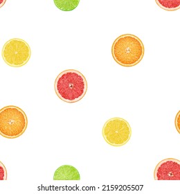 citrus slice, grapefruit, orange, lemon, lime, isolated on white background, SEAMLESS, PATTERN