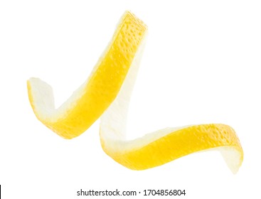 Citrus Twist Peel. Lemon Skin Isolated On A White Background.