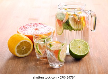 Citrus Water With Mint In Jar And Glasses