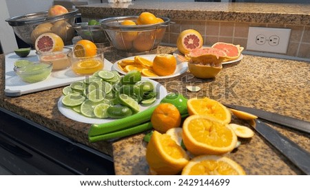 Citrus Zen: Tranquil Arrangement of Sliced Oranges, Grapefruits, and Lemons with Juice Extracts