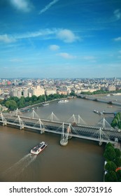 City Aerial View From London Eye Over Thames River.