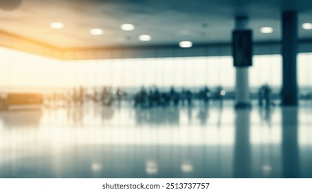 CITY AIRPORT TERMINAL HALL BACKGROUND WITH BLURRY WINDOW VIEW, FLIGHT SERVICE BACKGROUND - Powered by Shutterstock