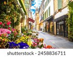 City of Arles colorful flower street view, south of France