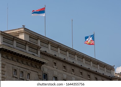 The City Assembly Of Belgrade, Capital Of Serbia, With Flags Of Serbia And Belgrade