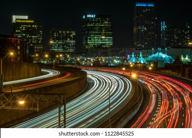 City, Atlanta, Downtown, Night Shot, Light Trail