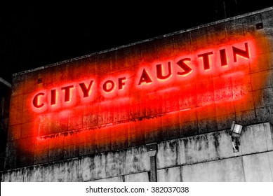 City Of Austin Keep Austin Weird Power Station Red Neon Glowing Light Urban Industrial 