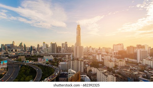 City of Bangkok central business downtown skyline sunset tone, cityscape background