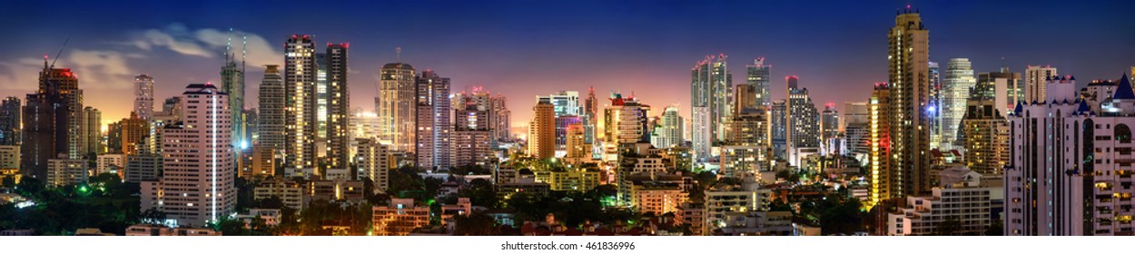 City Of Bangkok, Sukhumvit Skyline Night Shot Panorama